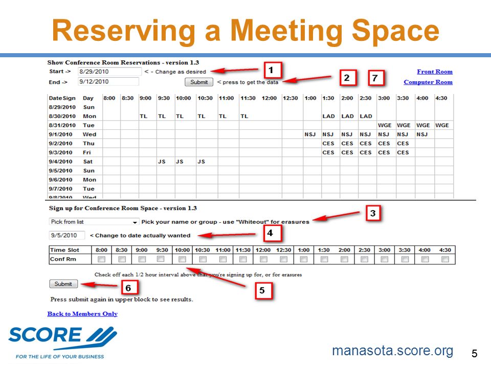 manasota.score.org 55 Reserving a Meeting Space
