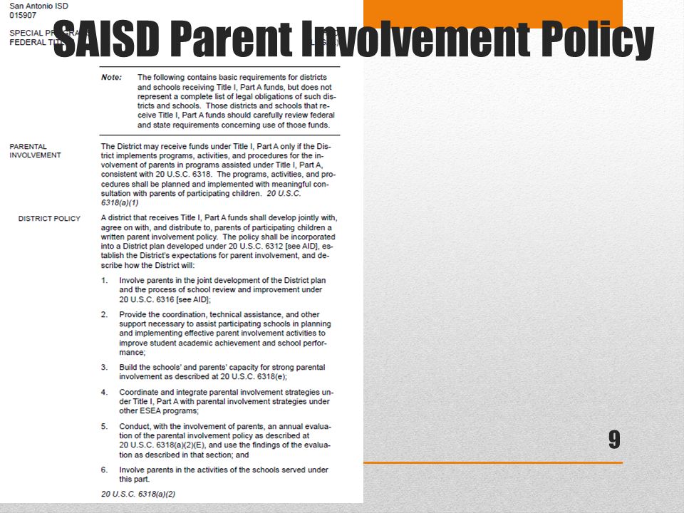 9 SAISD Parent Involvement Policy