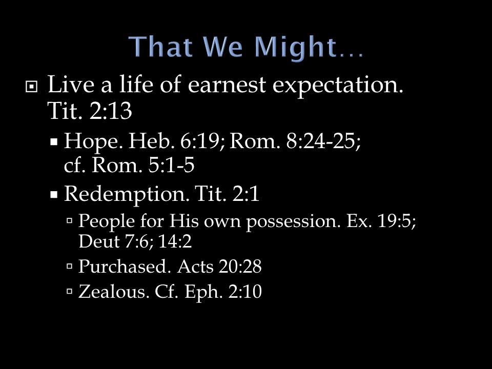  Live a life of earnest expectation. Tit. 2:13  Hope.