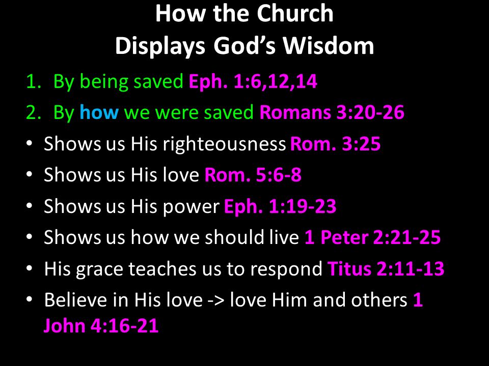 How the Church Displays God’s Wisdom 1.By being saved Eph.
