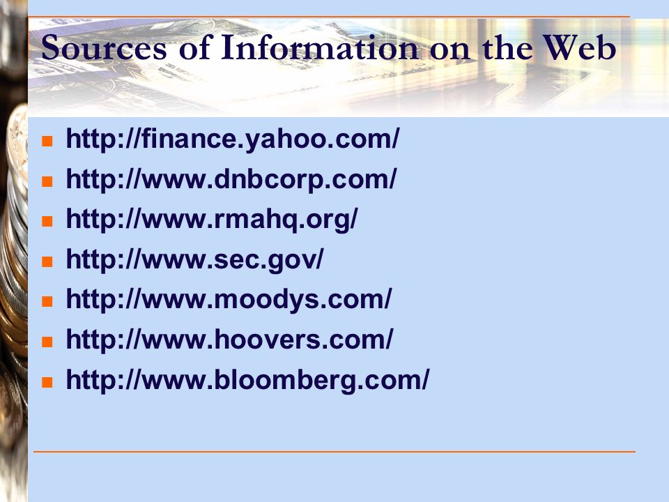 Sources of Information on the Web