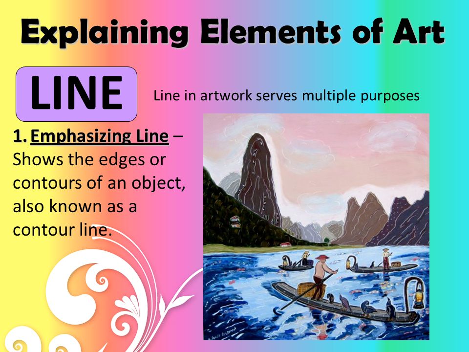 Elements of Art LINE SHAPE COLOR TEXTURE VALUE SPACE FORM These are topics we have been discussing/using since the beginning of the year.