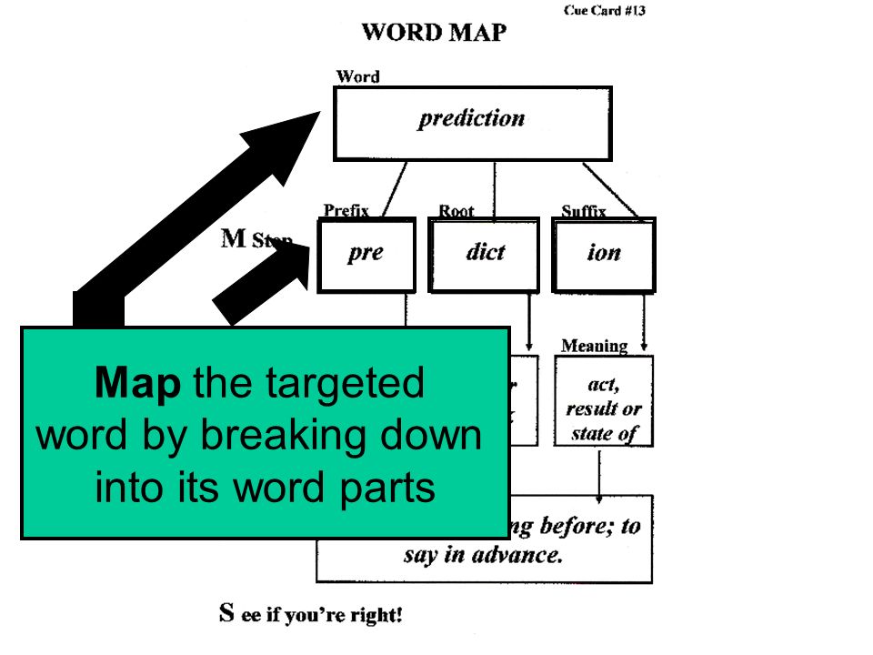 Map the targeted word by breaking down into its word parts