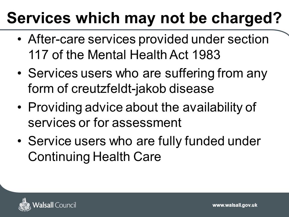 Services which may not be charged.