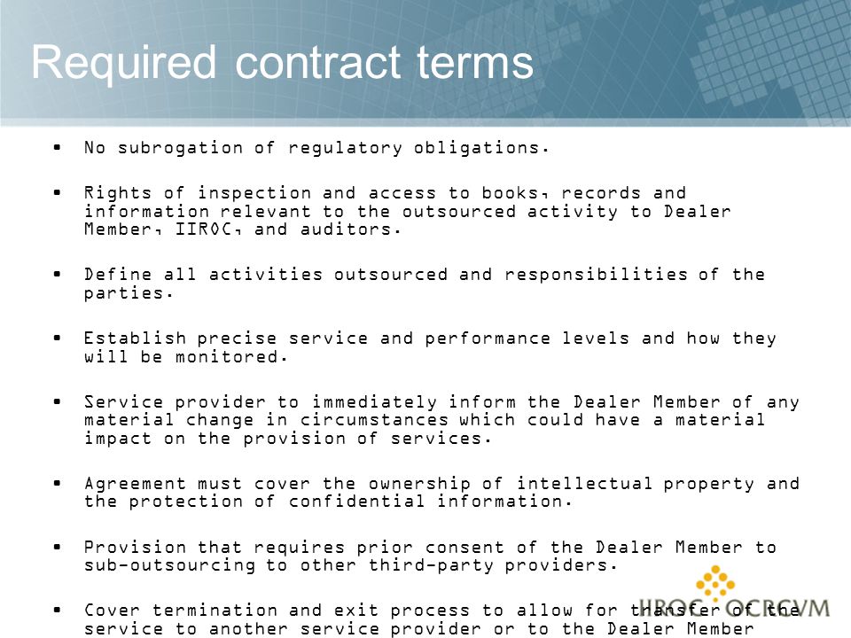 Required contract terms No subrogation of regulatory obligations.