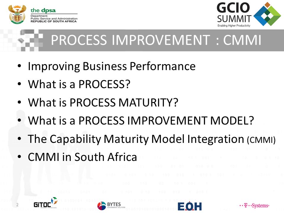 PROCESS IMPROVEMENT : CMMI Improving Business Performance What is a PROCESS.