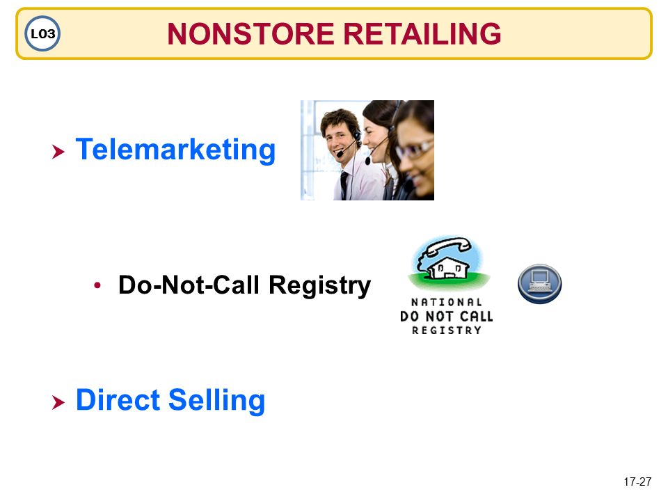 NONSTORE RETAILING LO3  Telemarketing Telemarketing  Direct Selling Do-Not-Call Registry 17-27