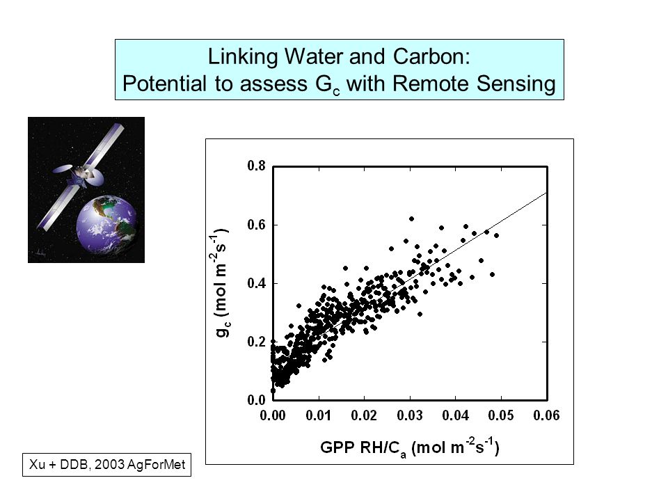 Linking Water and Carbon: Potential to assess G c with Remote Sensing Xu + DDB, 2003 AgForMet