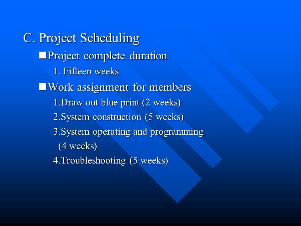 C. Project Scheduling Project complete duration Project complete duration 1.