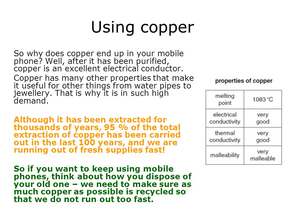 Using copper So why does copper end up in your mobile phone.