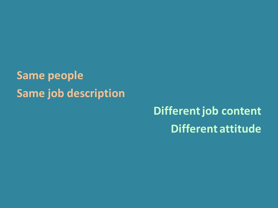 Same people Same job description Different job content Different attitude