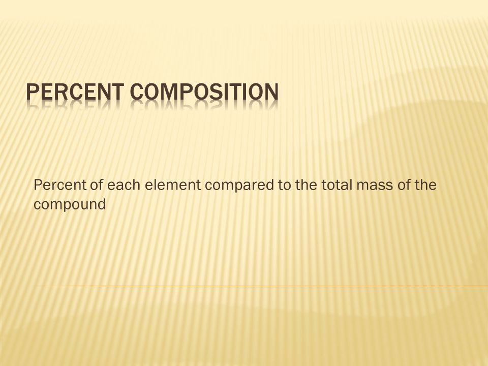 Percent of each element compared to the total mass of the compound