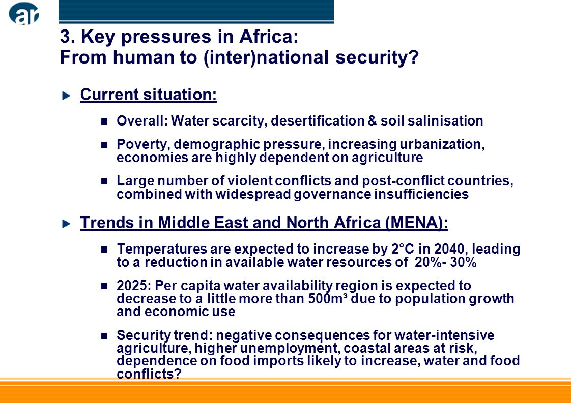 3. Key pressures in Africa: From human to (inter)national security.
