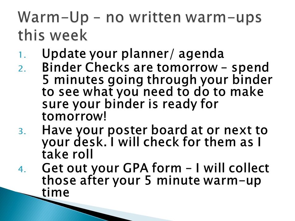 1. Update your planner/ agenda 2.