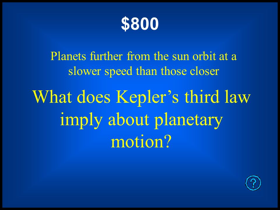 $600 Proportional to the cube of its semi-major axis According to Kepler’s third law, the square of the planet’s period in years is