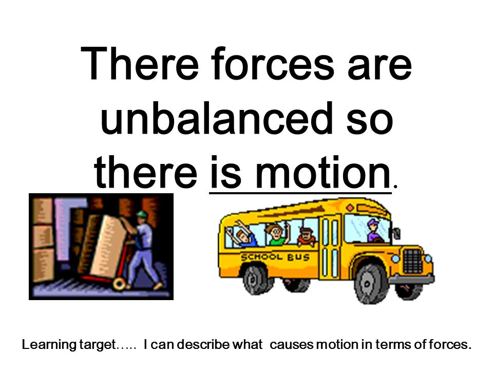 There forces are unbalanced so there is motion. Learning target…..