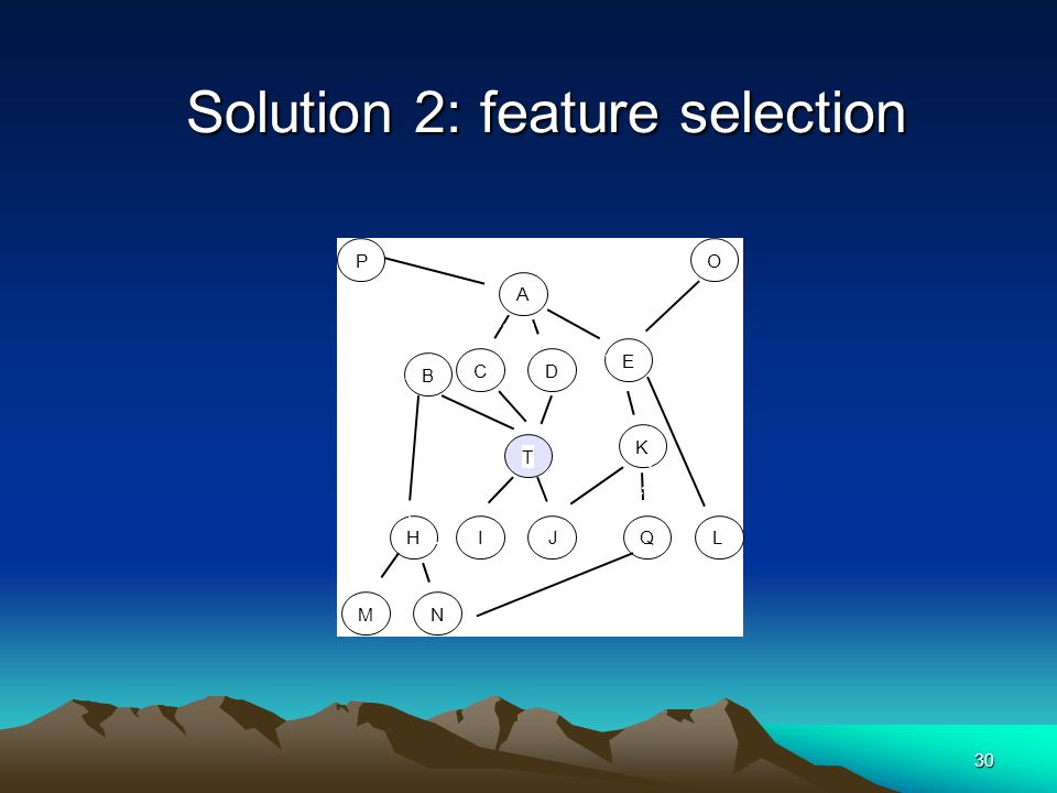 30 B A CD E T HIJ K QL MN PO Solution 2: feature selection