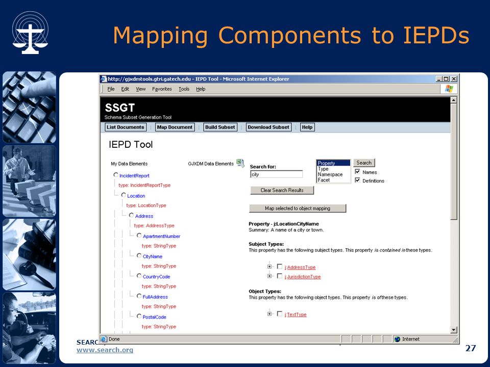 SEARCH, The National Consortium for Justice Information and Statistics |   27 Mapping Components to IEPDs