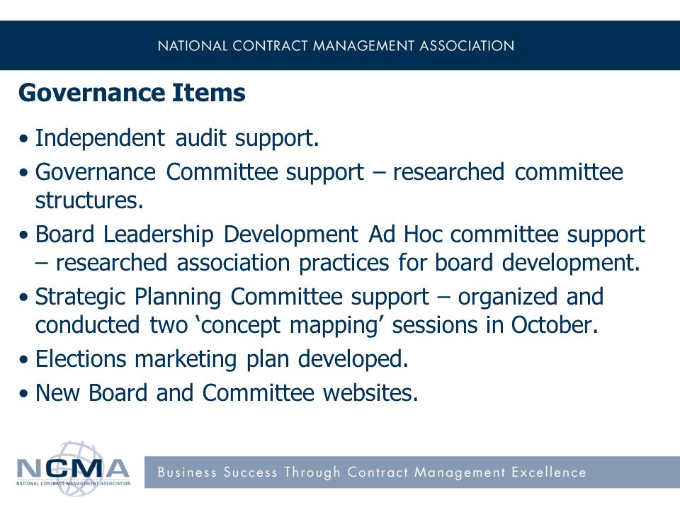 Governance Items Independent audit support.