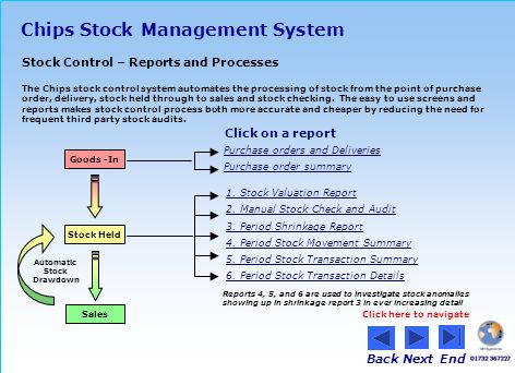 Chips Stock Management System Overview The Chips EPOS system includes a  fully automatic stock control system suitable for use in a bar, catering or  Pro. - ppt download