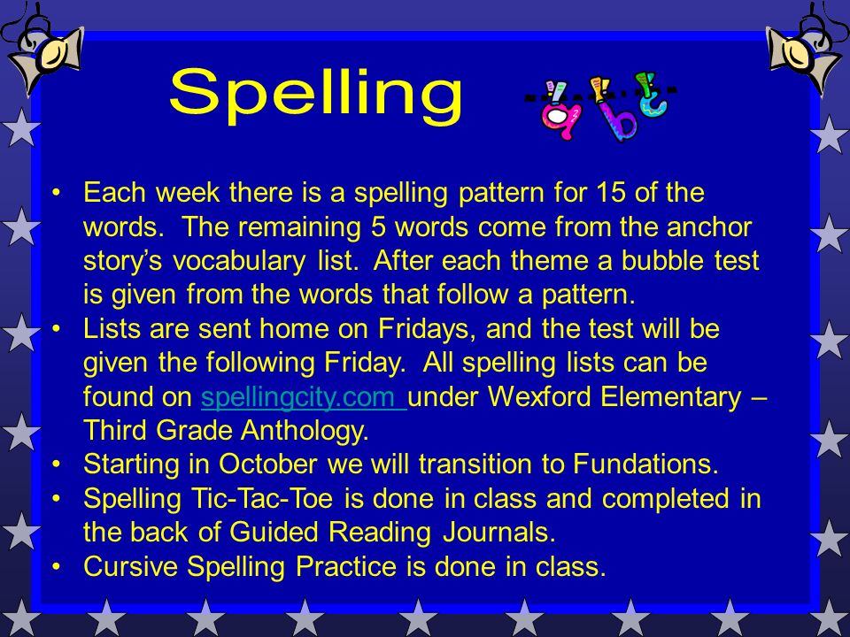 Each week there is a spelling pattern for 15 of the words.