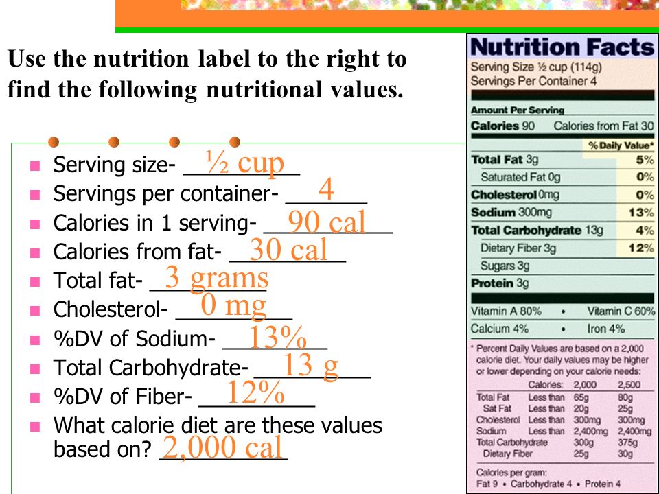 nutrition notes serving size calories percent daily value percentage of daily calories from fat