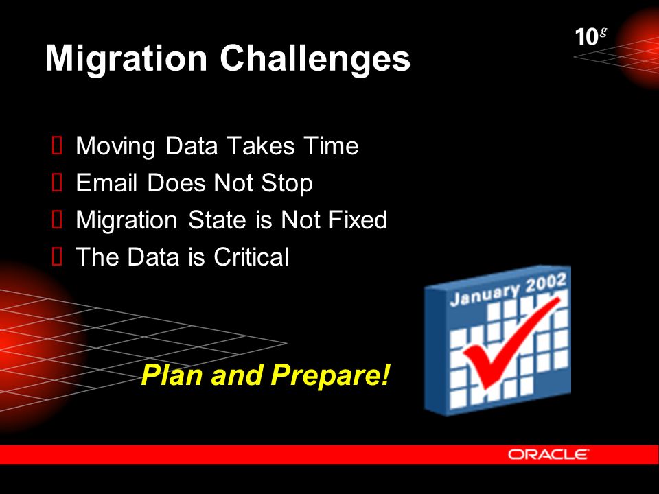 Migration Challenges  Moving Data Takes Time   Does Not Stop  Migration State is Not Fixed  The Data is Critical Plan and Prepare!