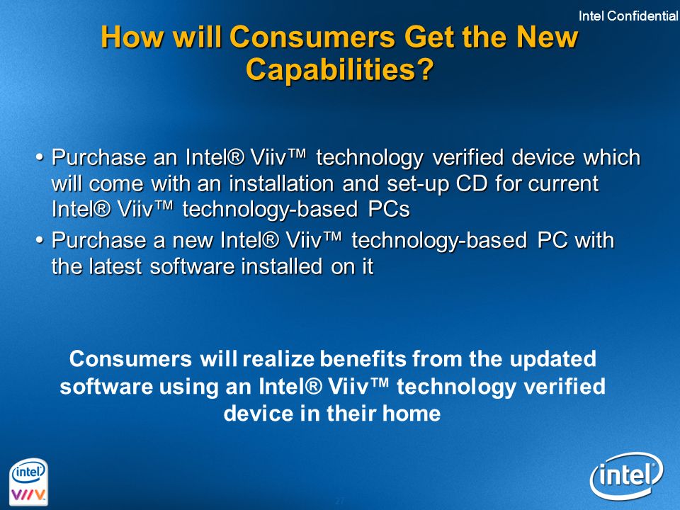 Intel Confidential 27 How will Consumers Get the New Capabilities.