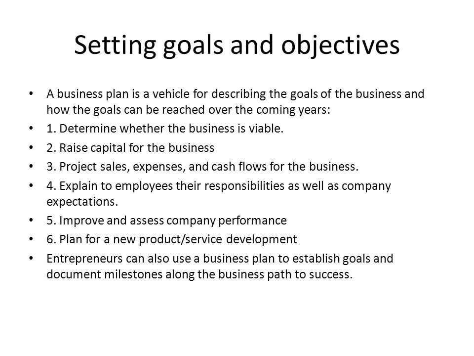 business plan objectives and goals