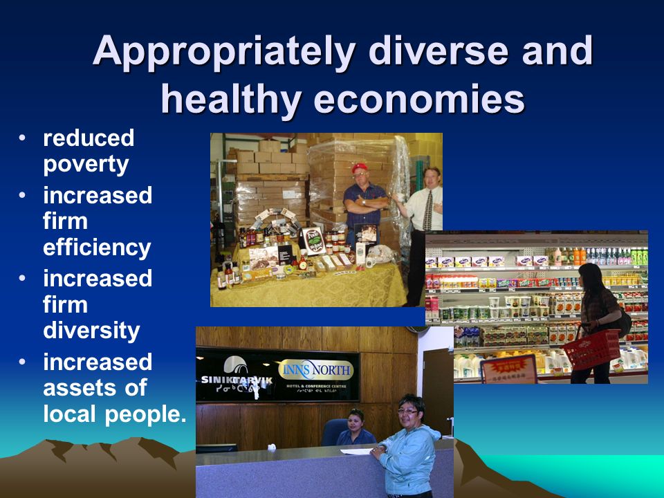 Appropriately diverse and healthy economies reduced poverty increased firm efficiency increased firm diversity increased assets of local people.