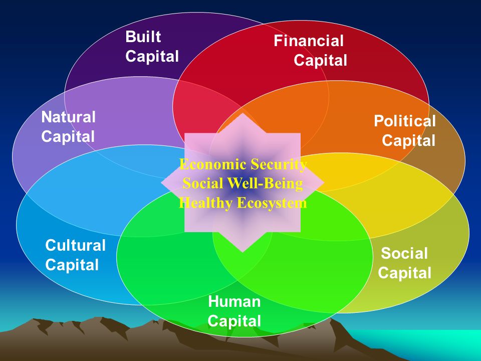 Political Capital Cultural Capital Natural Capital Human Capital Financial Capital Social Capital Built Capital Economic Security Social Well-Being Healthy Ecosystem