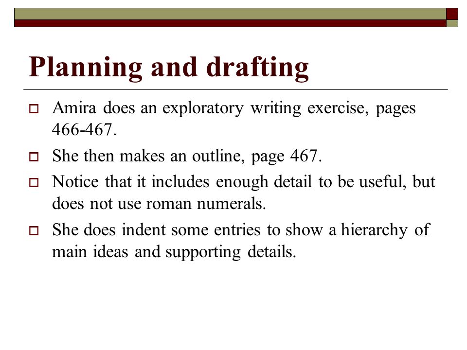 Planning and drafting  Amira does an exploratory writing exercise, pages