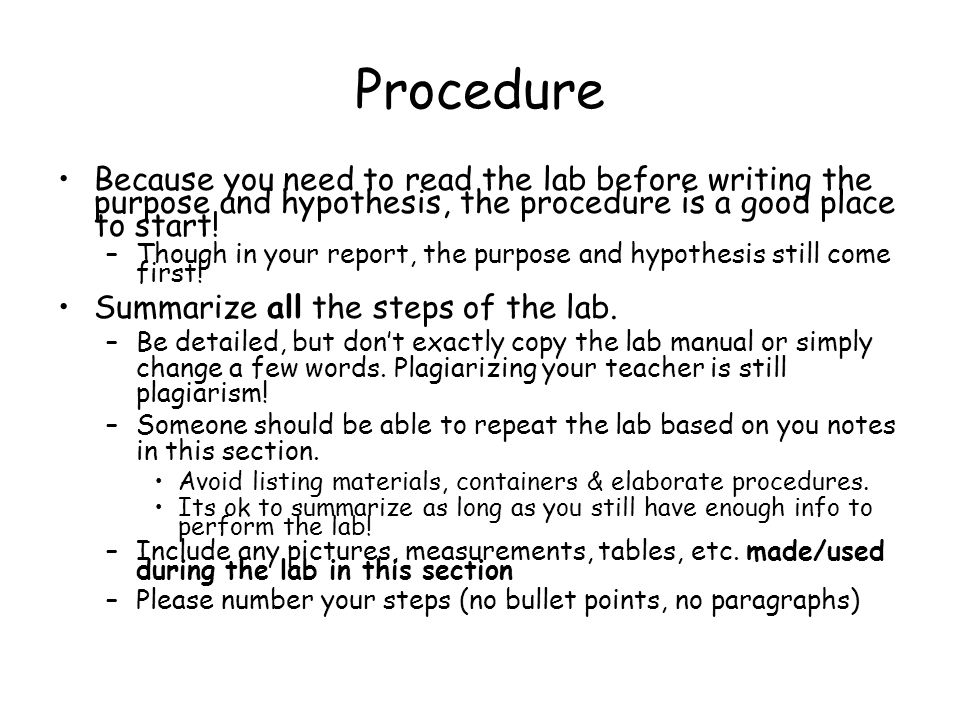 how to write a good purpose for a lab report