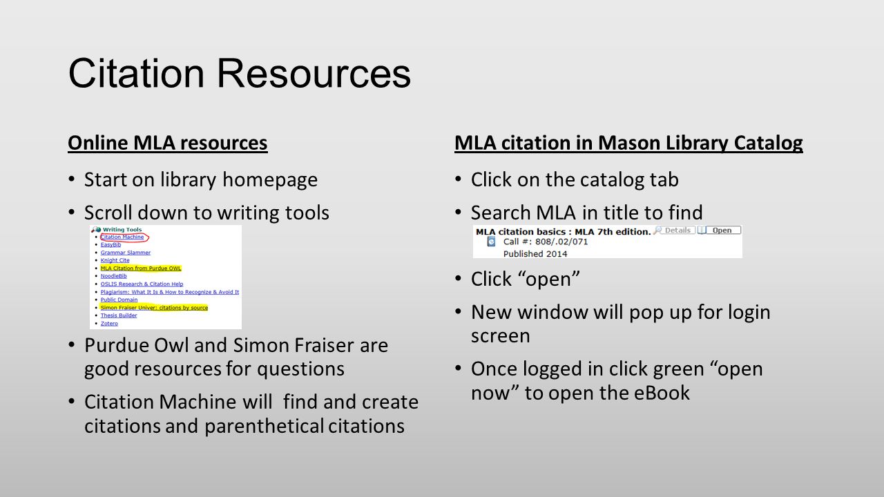 Citation Cards Hints Templates Citation Resources Online Mla Resources Start On Library Homepage Scroll Down To Writing Tools Purdue Owl And Simon Ppt Download