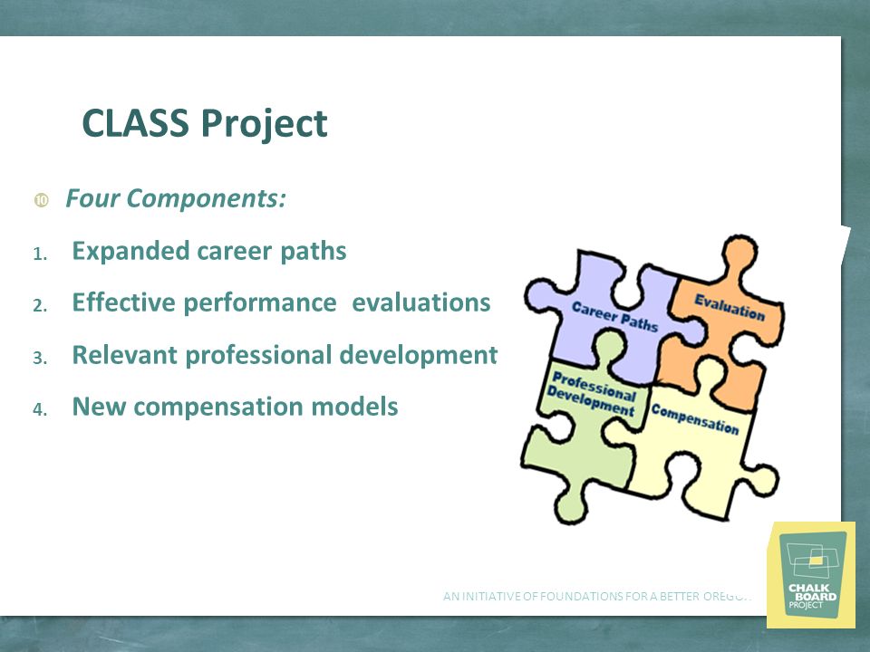 AN INITIATIVE OF FOUNDATIONS FOR A BETTER OREGON CLASS Project  Four Components: 1.