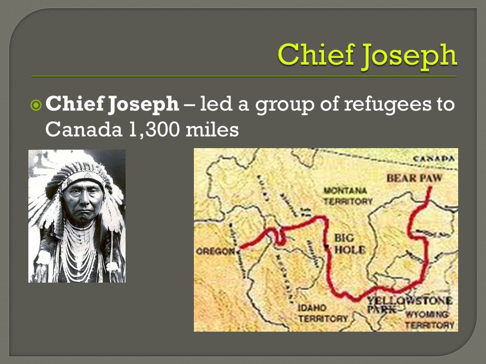  Chief Joseph – led a group of refugees to Canada 1,300 miles