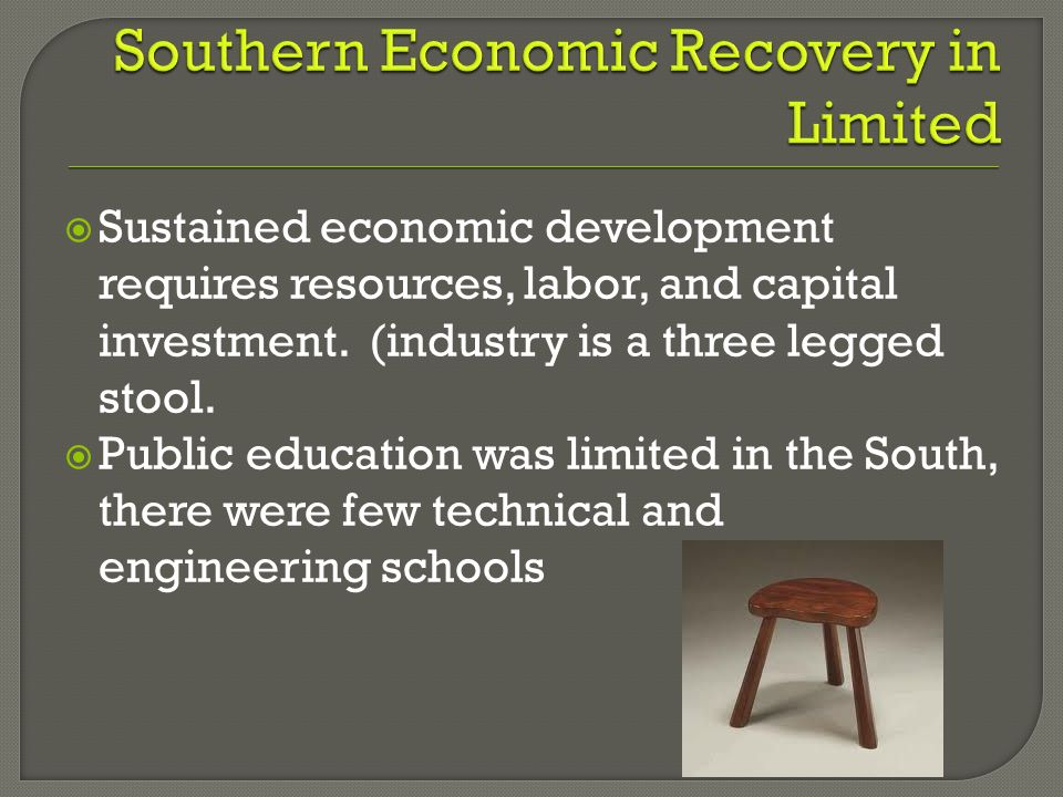  Sustained economic development requires resources, labor, and capital investment.