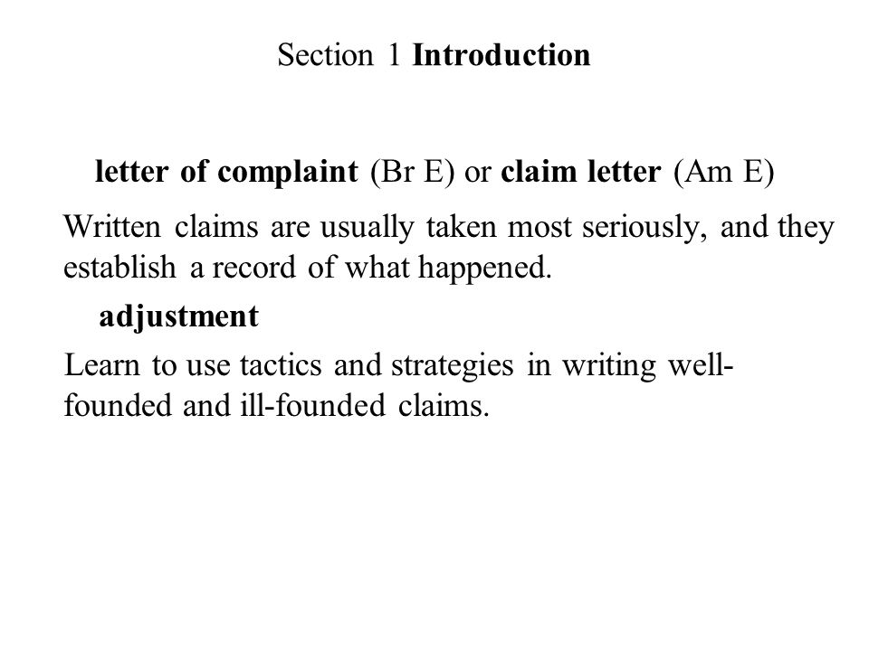 chapter eleven complaints and adjustments section 1 introduction