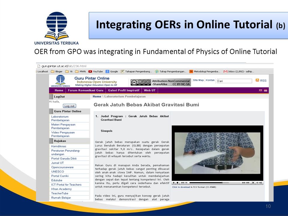 10 Integrating OERs in Online Tutorial (b) OER from GPO was integrating in Fundamental of Physics of Online Tutorial