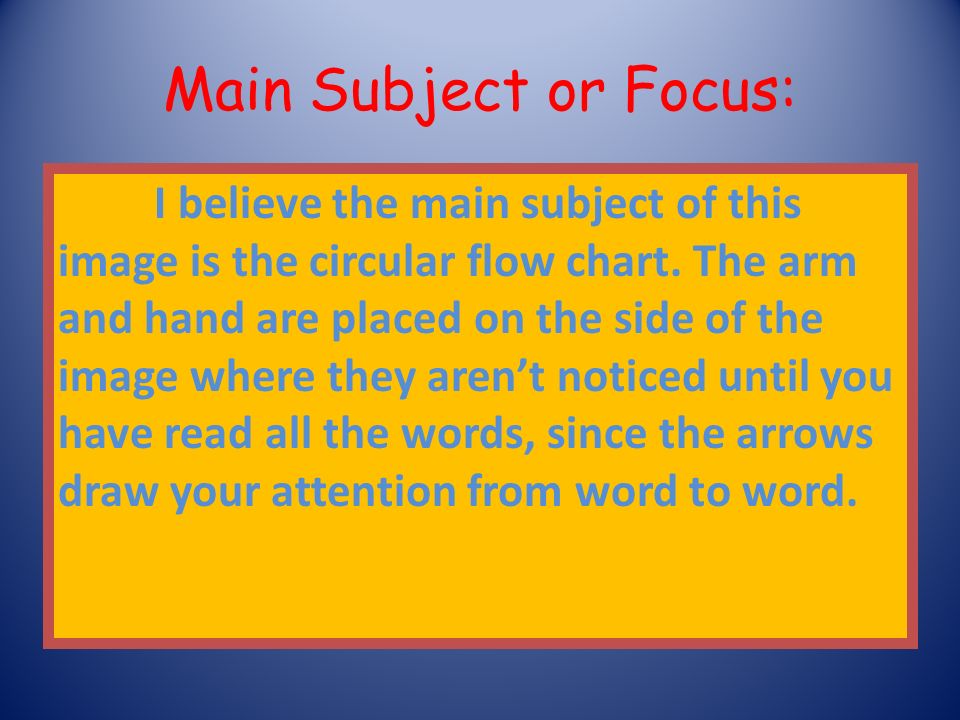 Main Subject or Focus: I believe the main subject of this image is the circular flow chart.