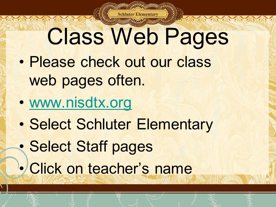 Class Web Pages Please check out our class web pages often.