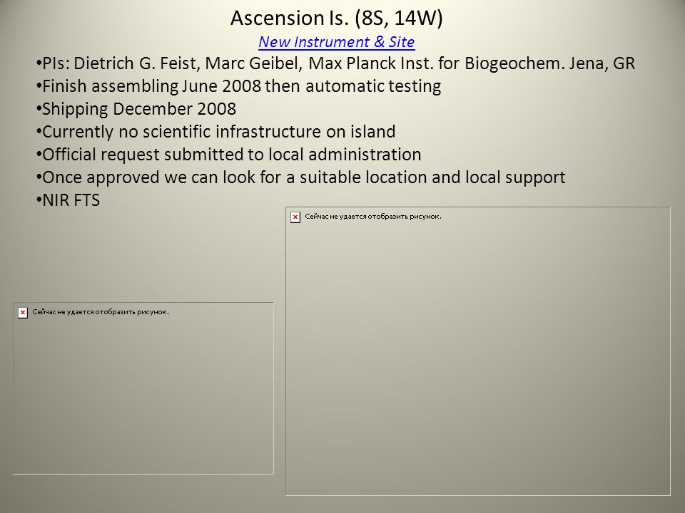 Ascension Is. (8S, 14W) New Instrument & Site PIs: Dietrich G.