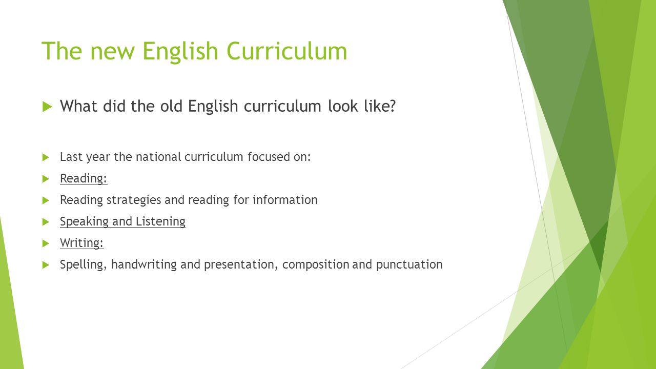 The new English Curriculum  What did the old English curriculum look like.