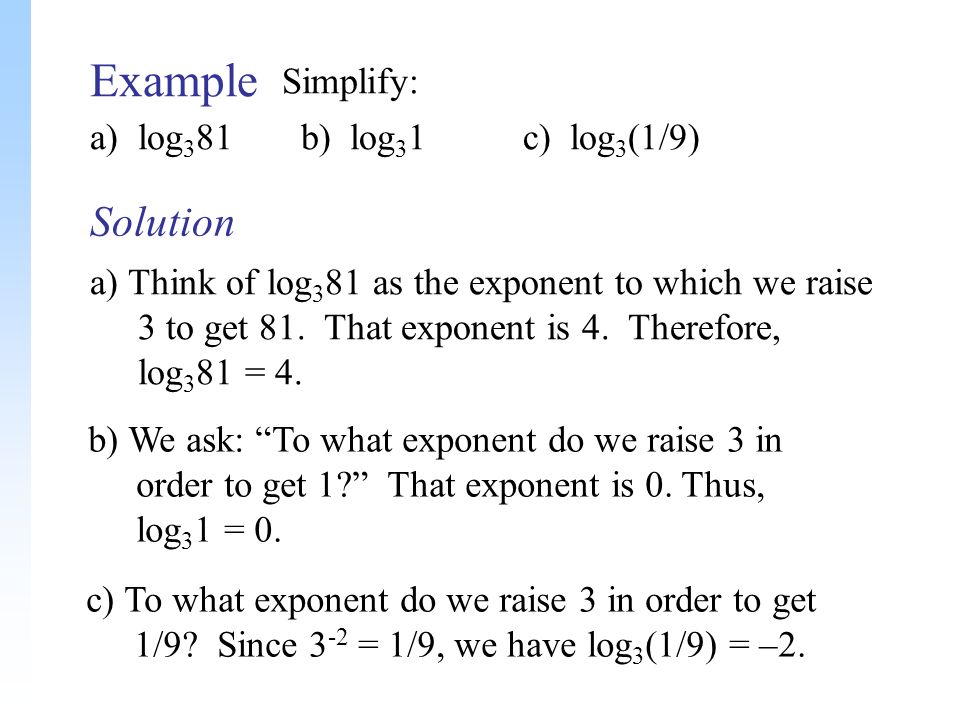 Logarithmic Functions Y Log A X Is Read The Logarithm Base A Of X Or Log Base A Of X Means The Exponent To Which We Raise A To Get X