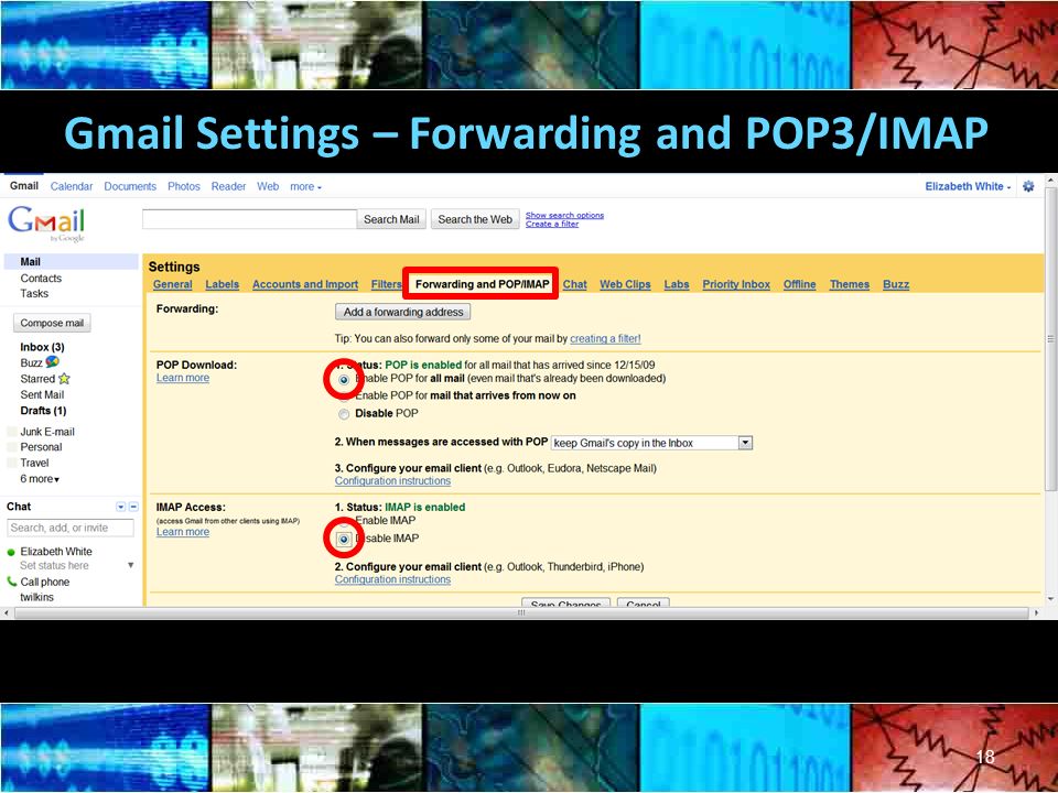 Gmail Settings – Forwarding and POP3/IMAP 18