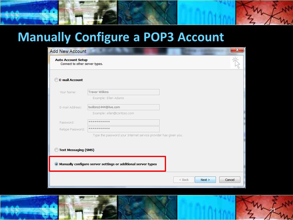 Manually Configure a POP3 Account 21