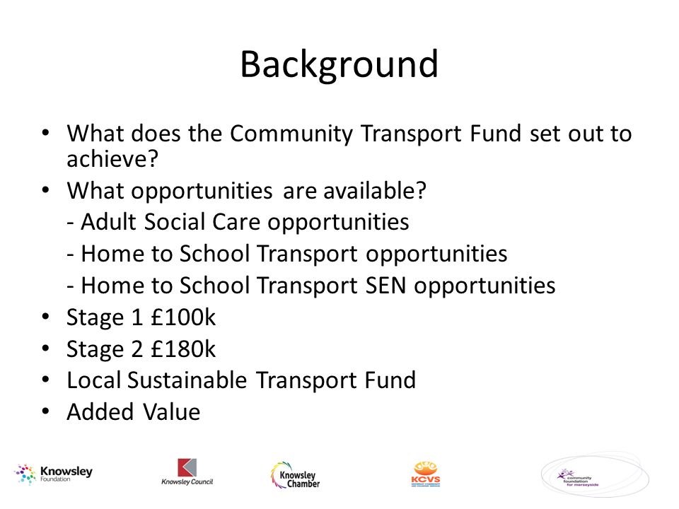 Background What does the Community Transport Fund set out to achieve.