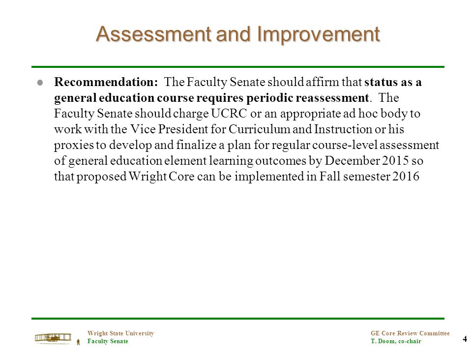 1 Wright State University Faculty Senate Ge Core Review