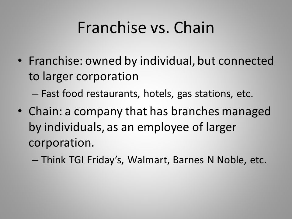 What is a Franchise? Small business owner with large corporation connection  – Owner must follow rules and guidelines in place by big company – Owner  must. - ppt download