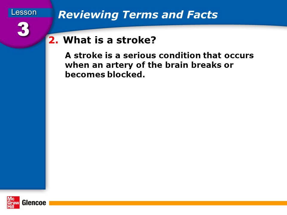 Reviewing Terms and Facts 2.What is a stroke.